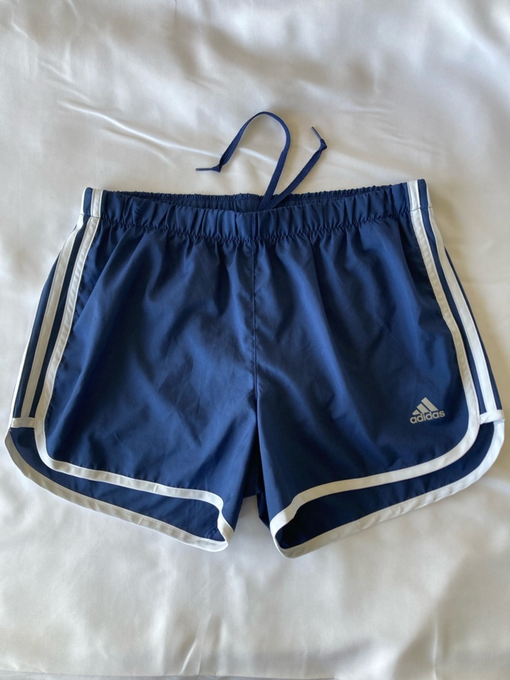Adidas Women’s Navy Athletic Running Shorts with White Trim Inner Lining Sz-Sm